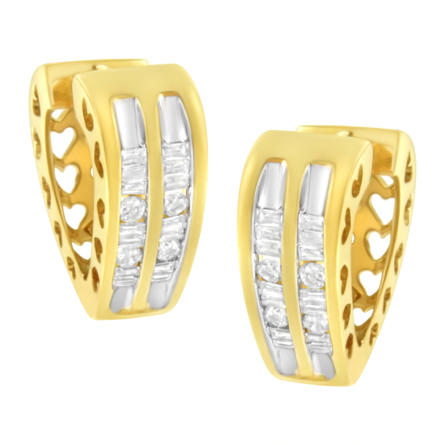 Boucles d'oreilles créoles en cœur en or jaune 10K avec diamants