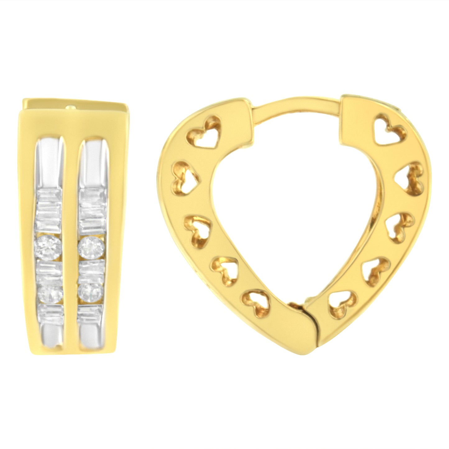 Boucles d'oreilles créoles en cœur en or jaune 10K avec diamants