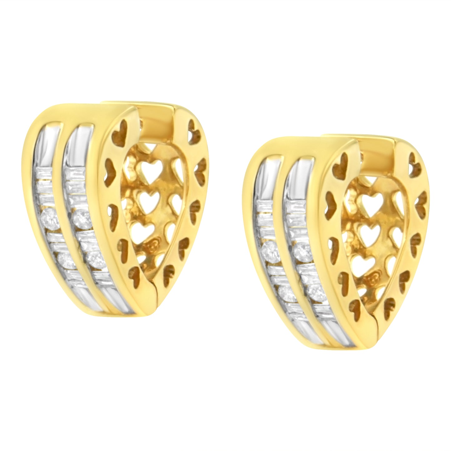 Boucles d'oreilles créoles en cœur en or jaune 10K avec diamants