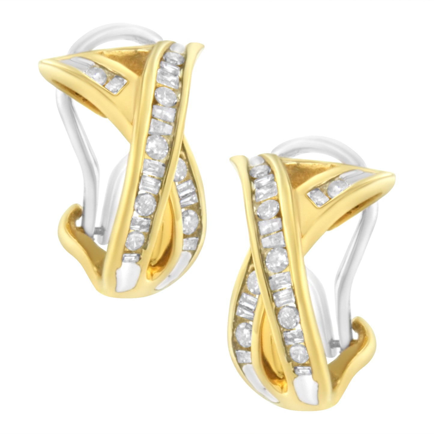 14K Yellow and White Gold Diamond Hoop Earrings