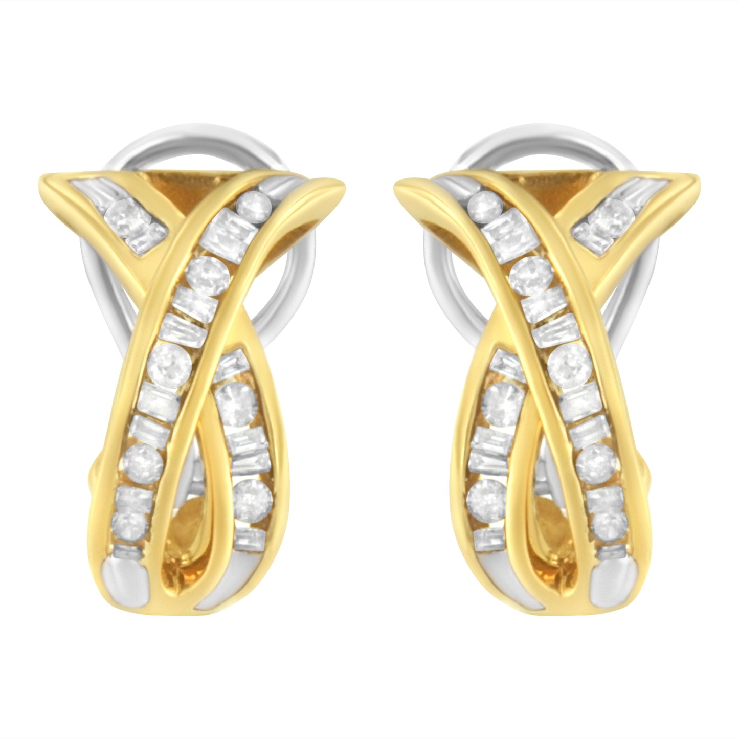 14K Yellow and White Gold Diamond Hoop Earrings