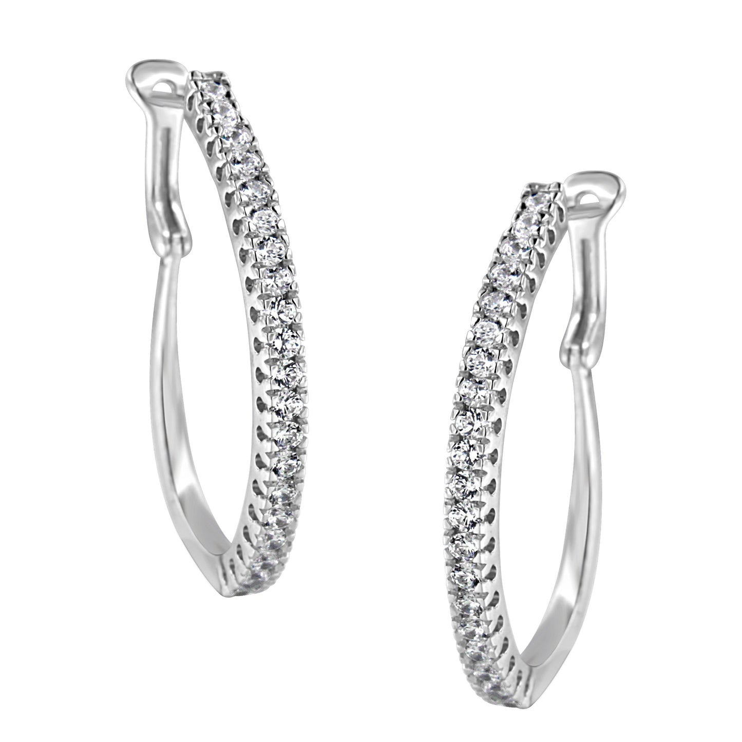 10KT White Gold Diamond Hoop Earrings - 1 cttw