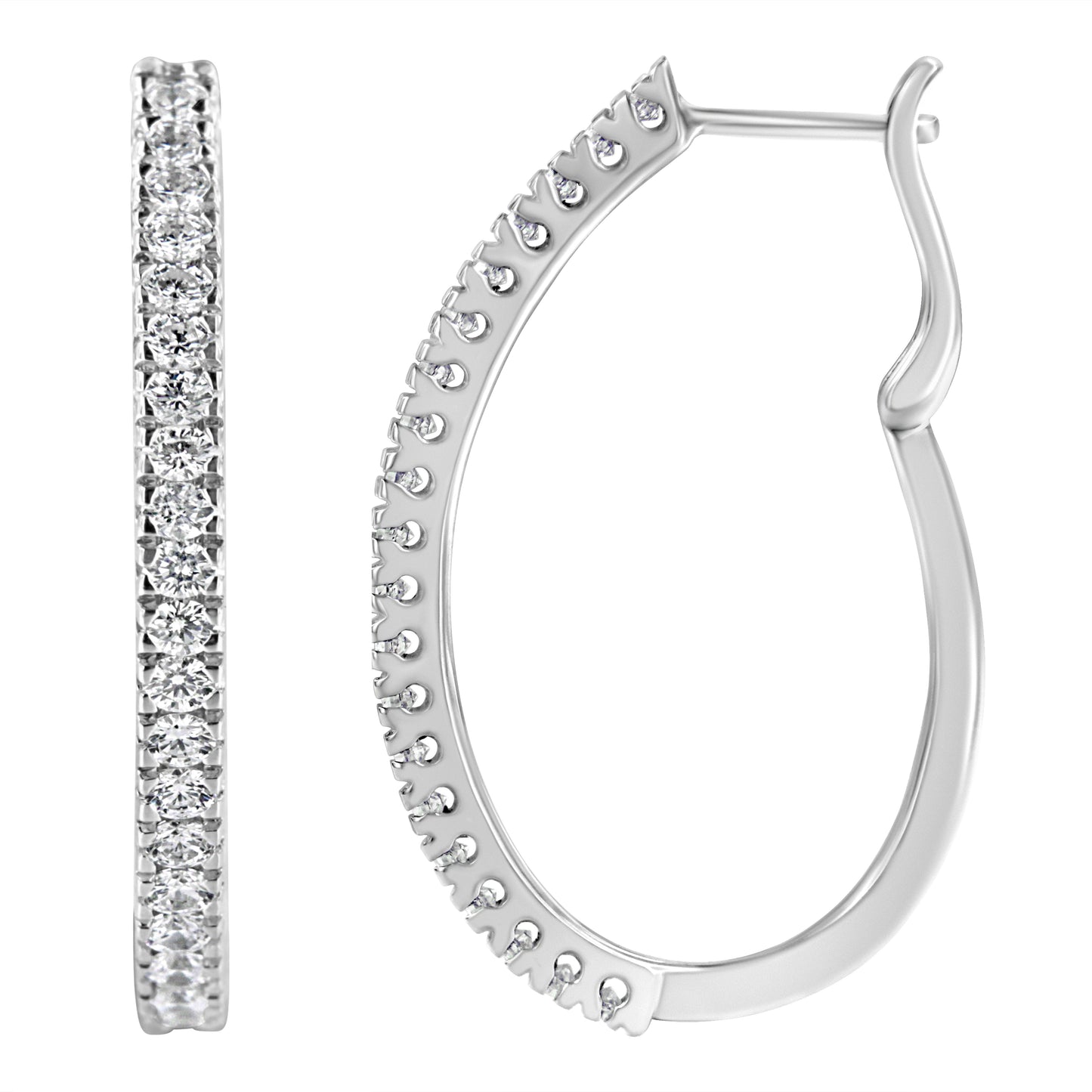 10KT White Gold Diamond Hoop Earrings - 1 cttw