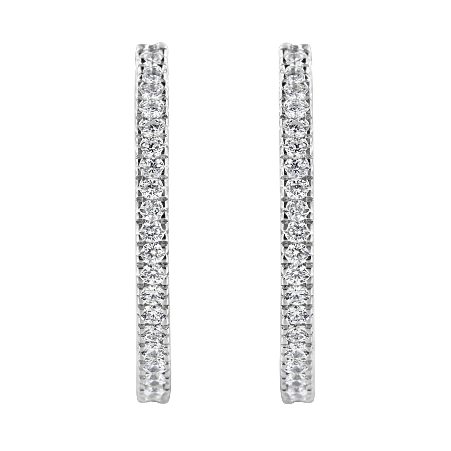 10KT White Gold Diamond Hoop Earrings - 1 cttw