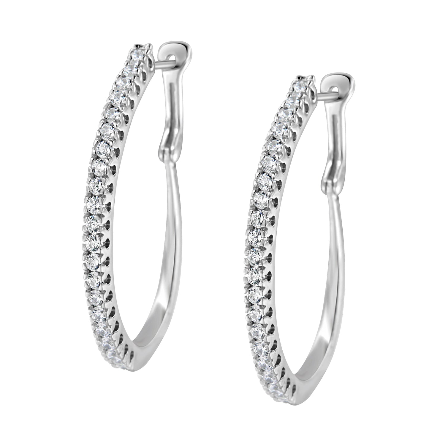 10KT White Gold Diamond Hoop Earrings - 1 cttw