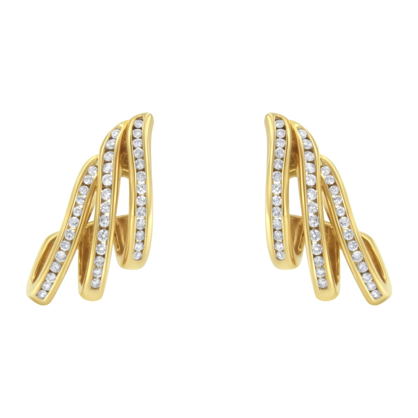 Boucles d'oreilles créoles multi-rangs en diamant en or jaune 10K