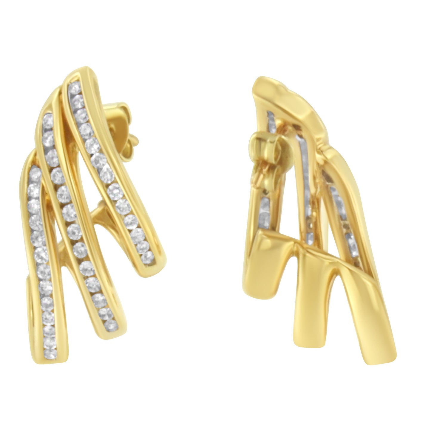 Boucles d'oreilles créoles multi-rangs en diamant en or jaune 10K