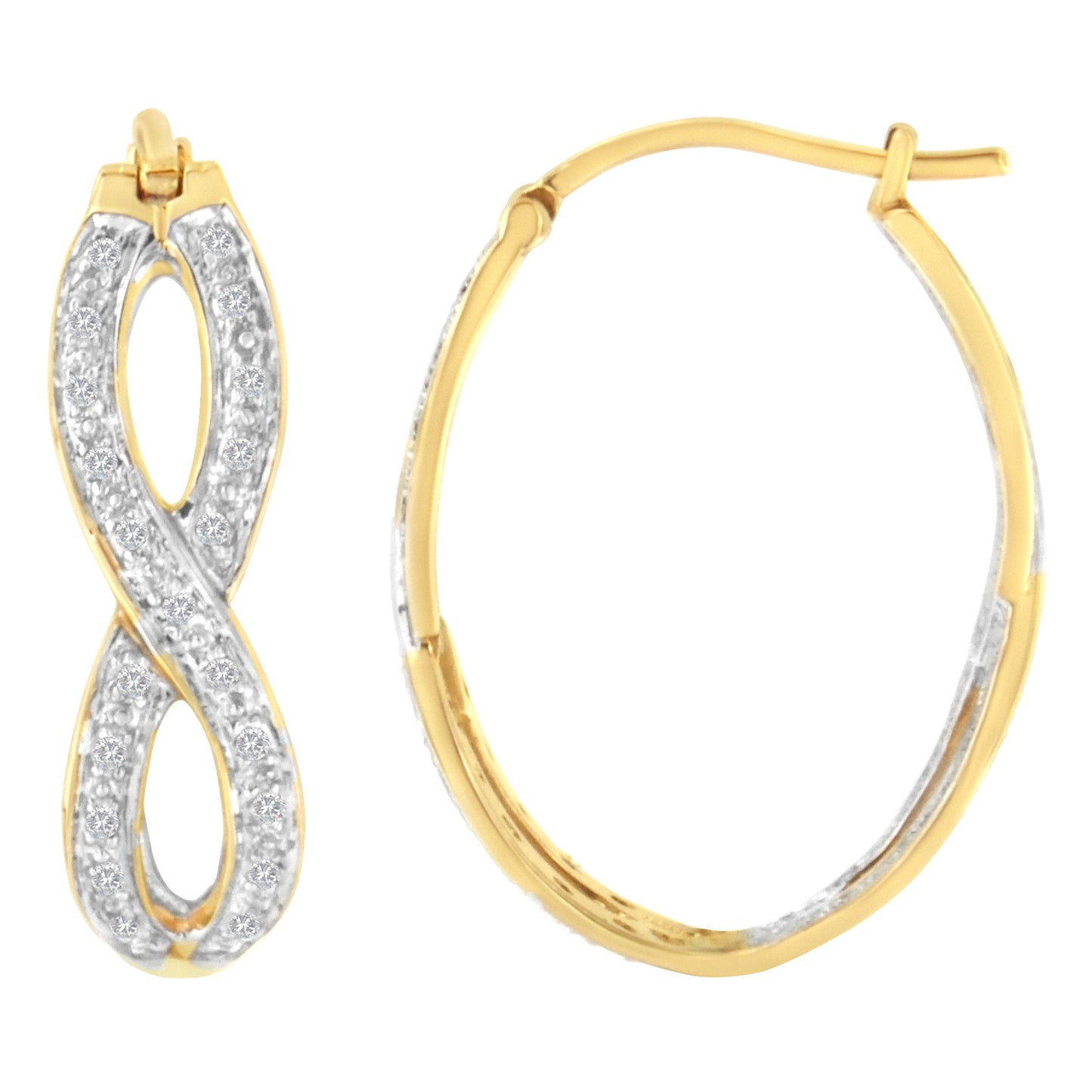 Pendientes de aro doble infinito de diamantes en oro amarillo y blanco de 10K