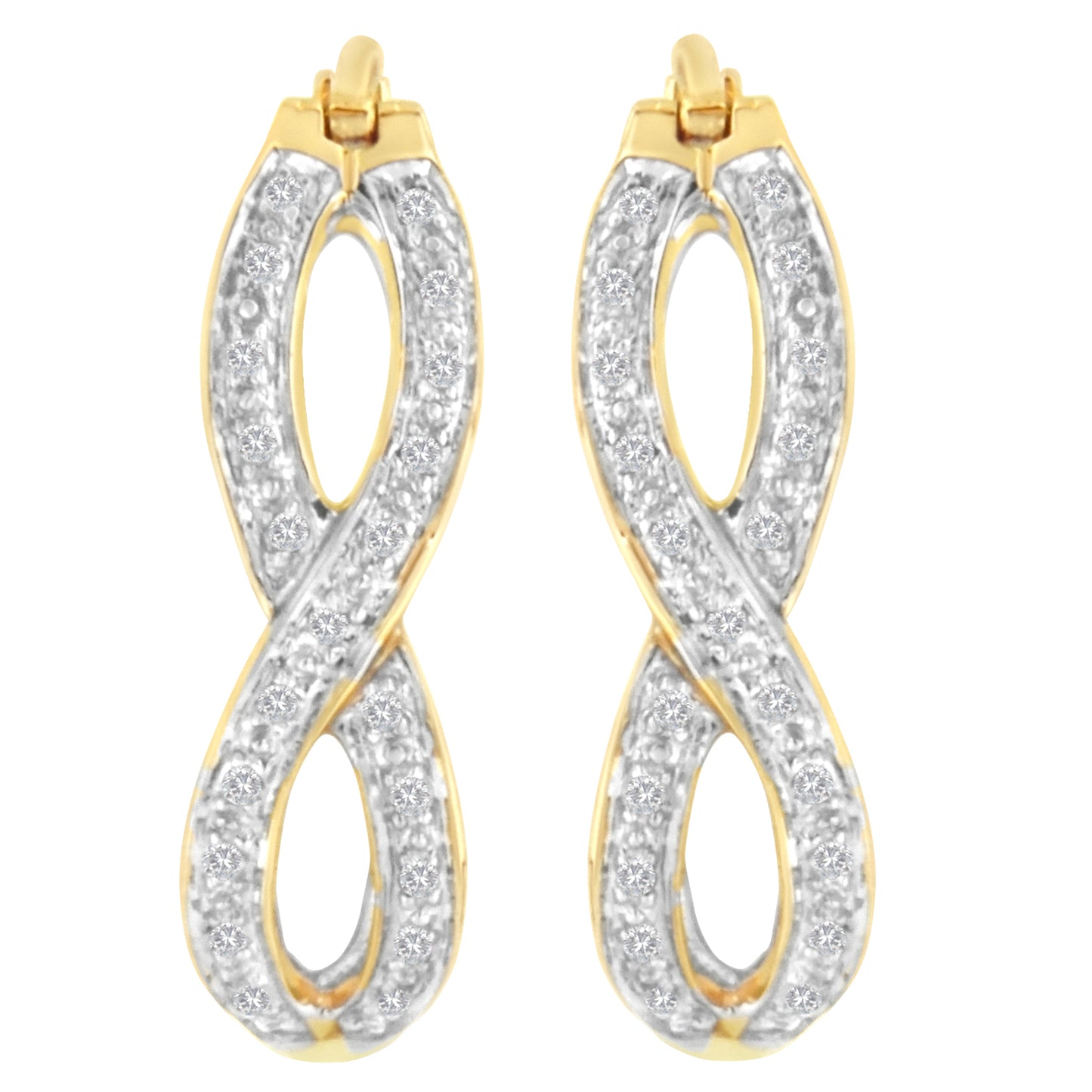 Pendientes de aro doble infinito de diamantes en oro amarillo y blanco de 10K