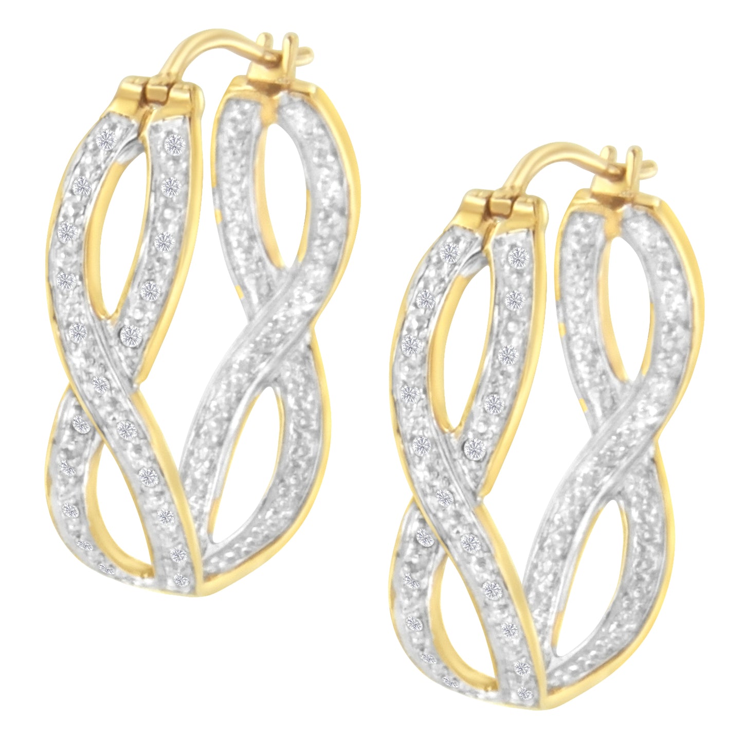 Pendientes de aro doble infinito de diamantes en oro amarillo y blanco de 10K