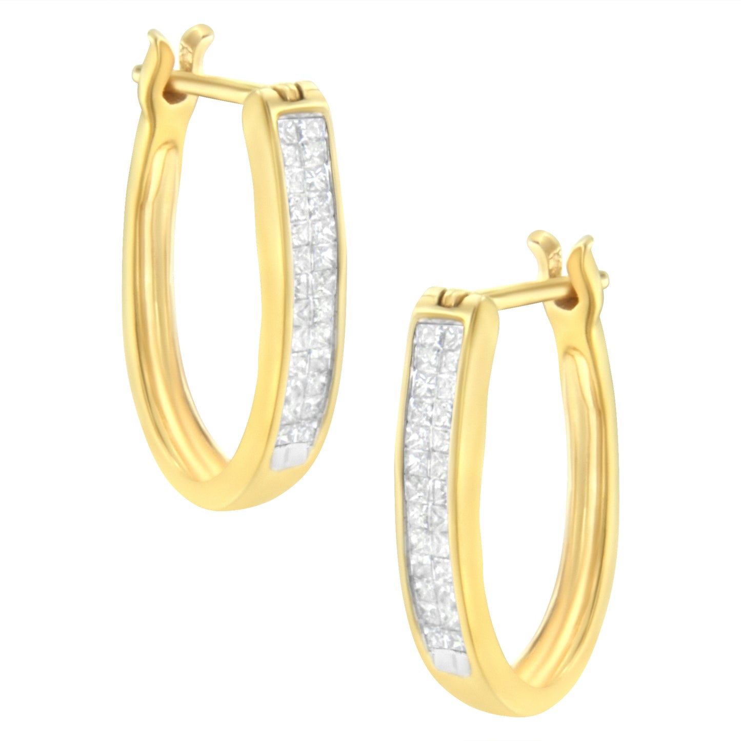 10K Yellow Gold Princess-Cut Diamond Hoop Earrings