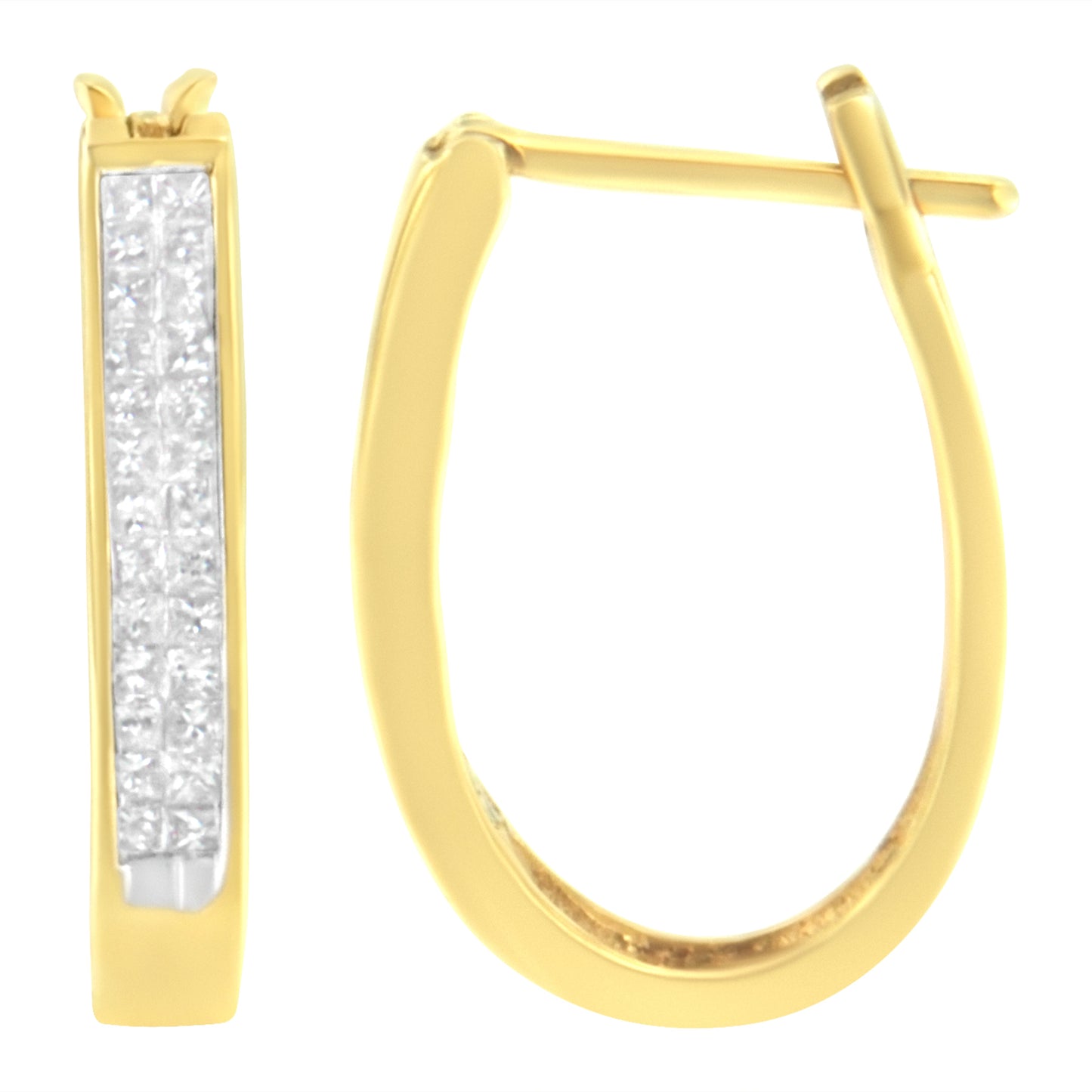 10K Yellow Gold Princess-Cut Diamond Hoop Earrings