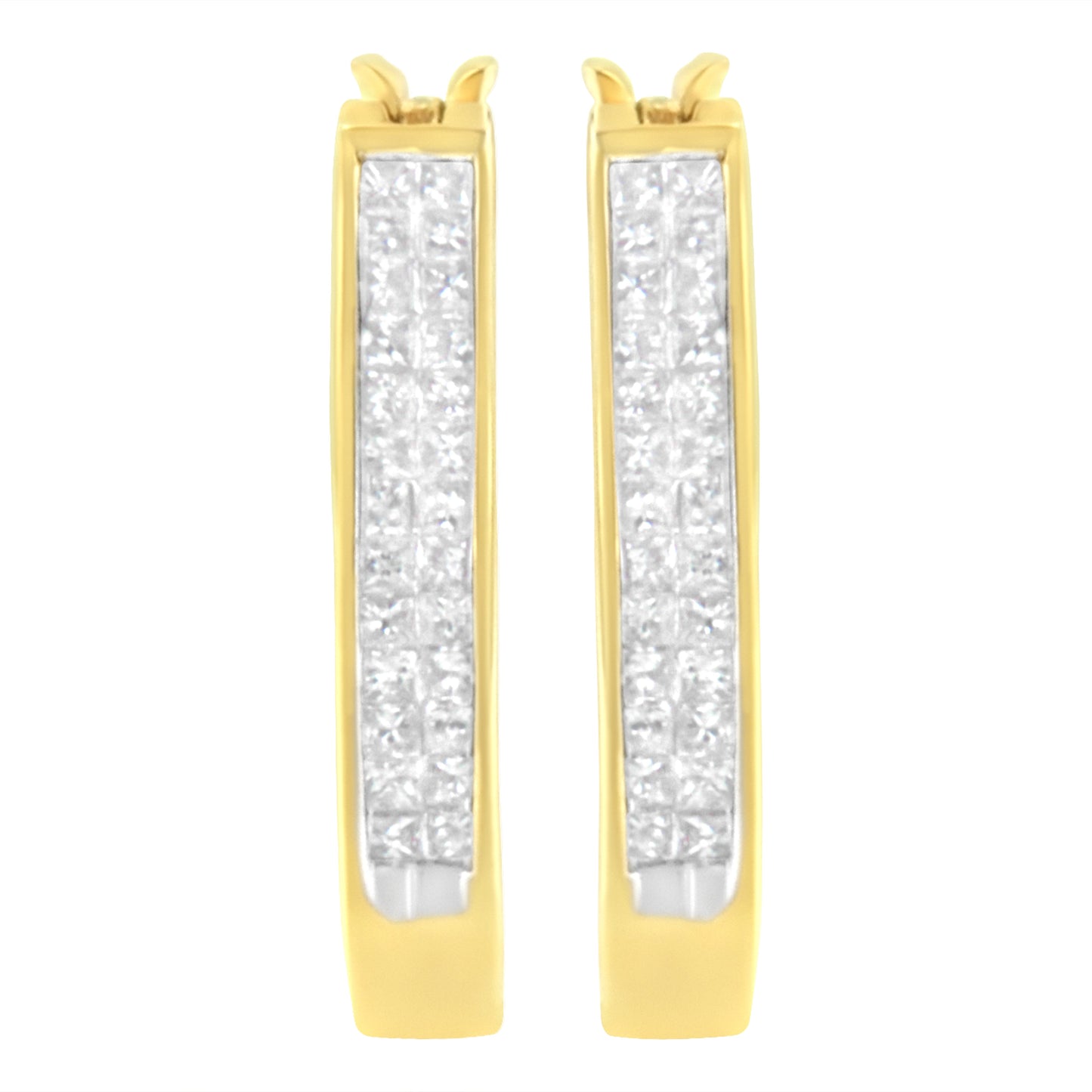 10K Yellow Gold Princess-Cut Diamond Hoop Earrings