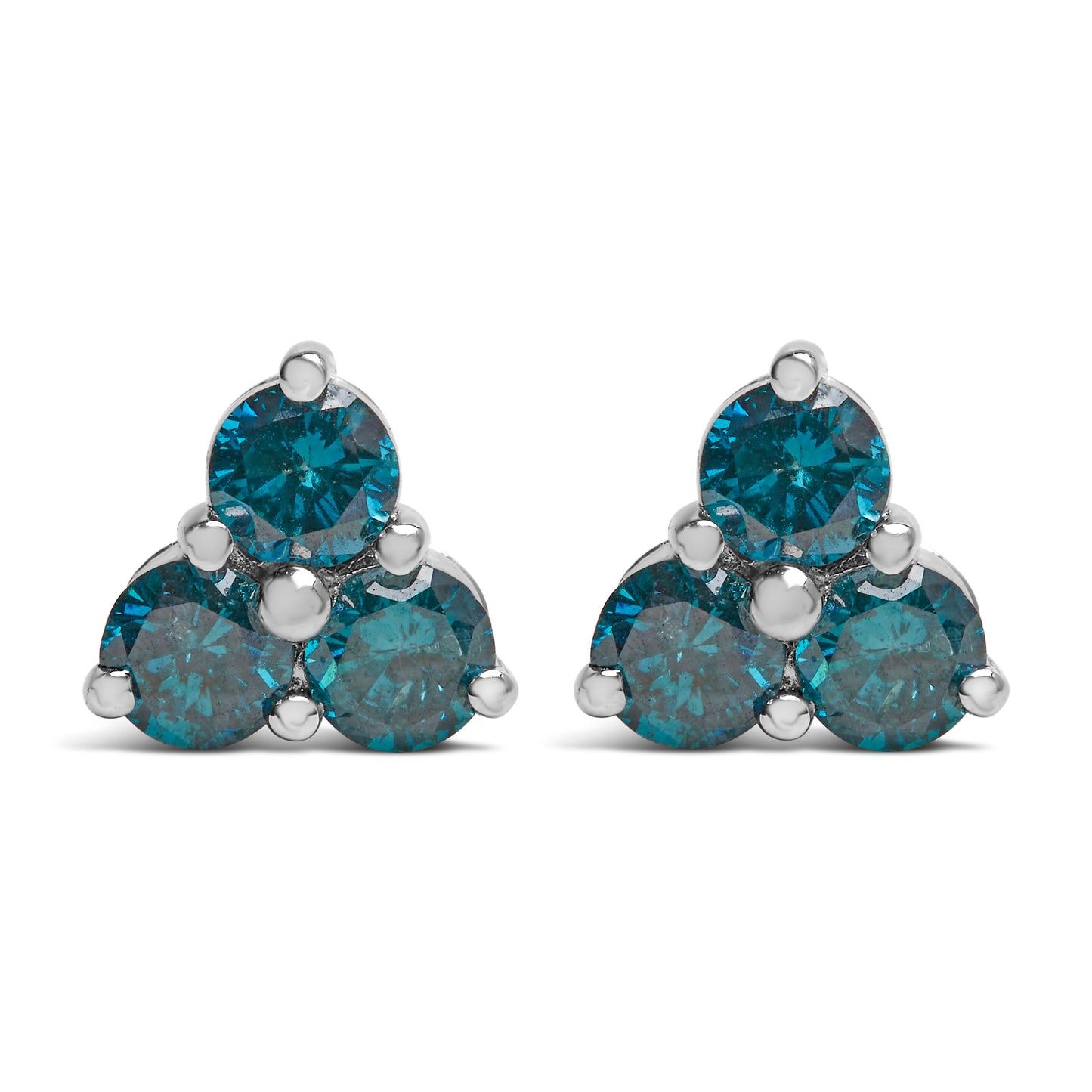 14KT White Gold Blue Diamond Trio Stud Earrings