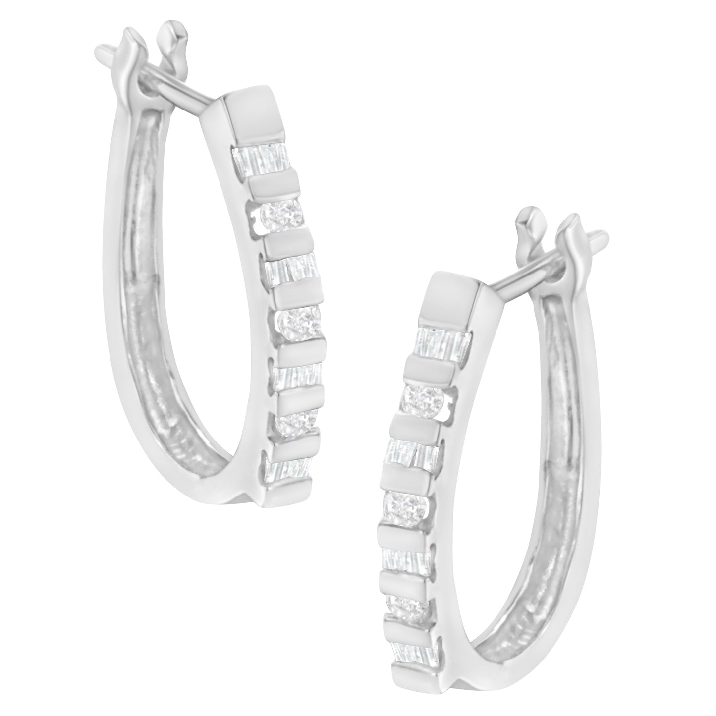 10K Yellow Gold Diamond Oblong Hoop Earrings