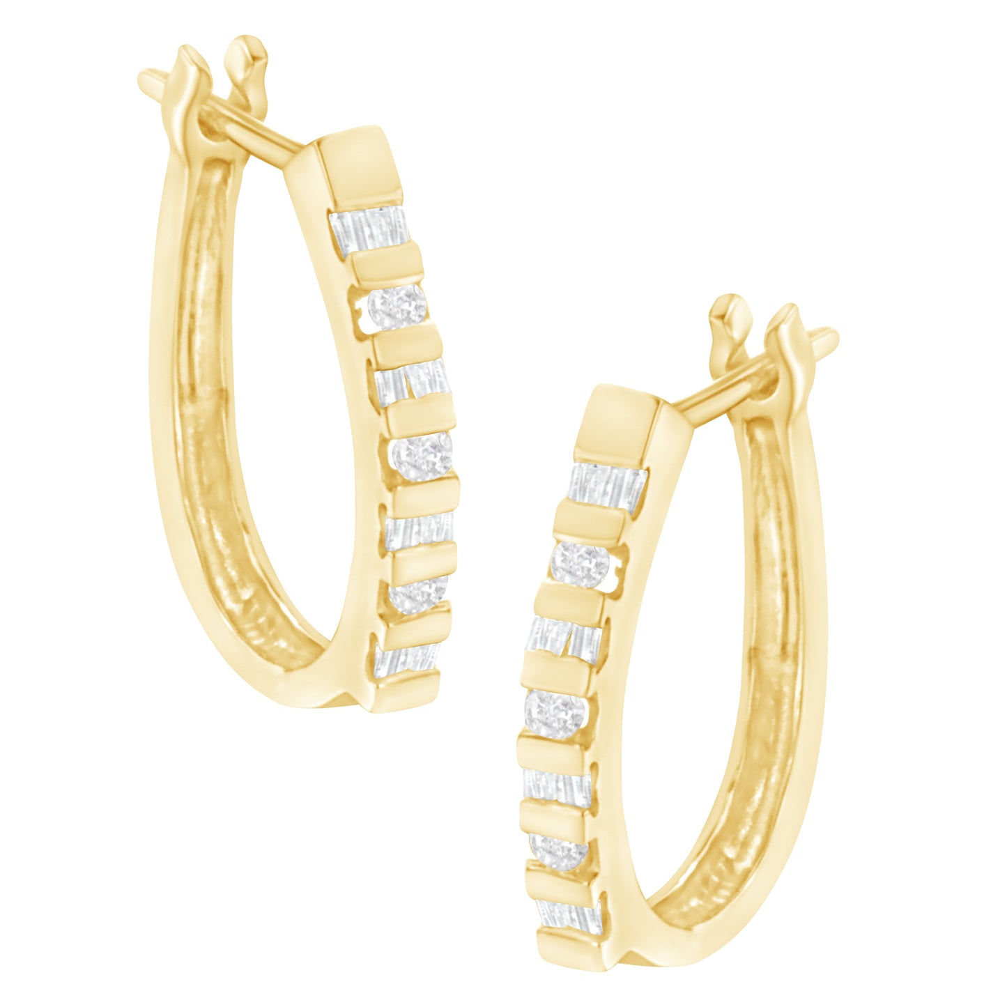 10K Yellow Gold Diamond Oblong Hoop Earrings