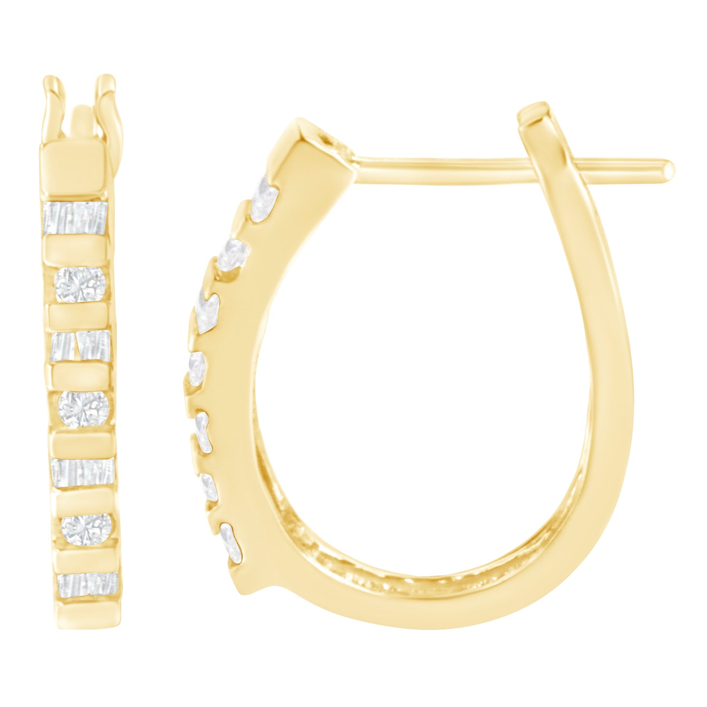 10K Yellow Gold Diamond Oblong Hoop Earrings