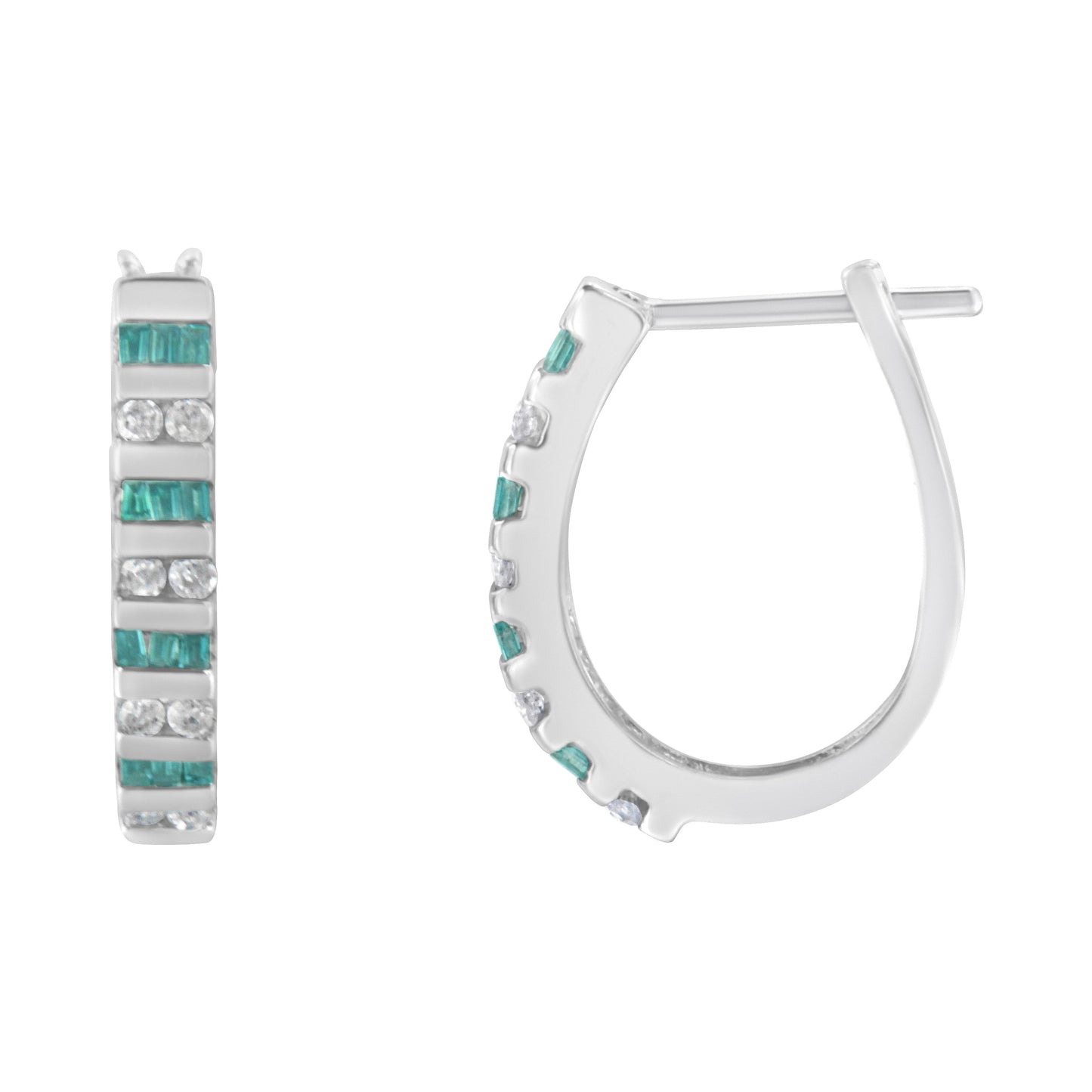 Boucles d'oreilles créoles en diamant bleu et rond en or blanc 10k