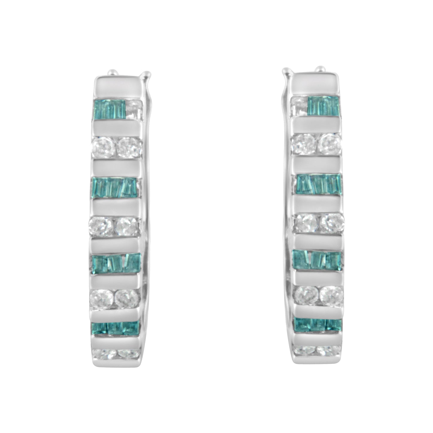 Boucles d'oreilles créoles en diamant bleu et rond en or blanc 10k