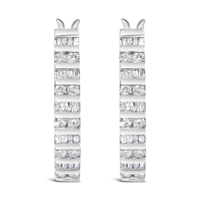 10K White Gold 1.0 Cttw Diamond U Hoop Earrings