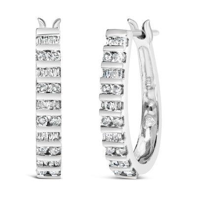 10K White Gold 1.0 Cttw Diamond U Hoop Earrings