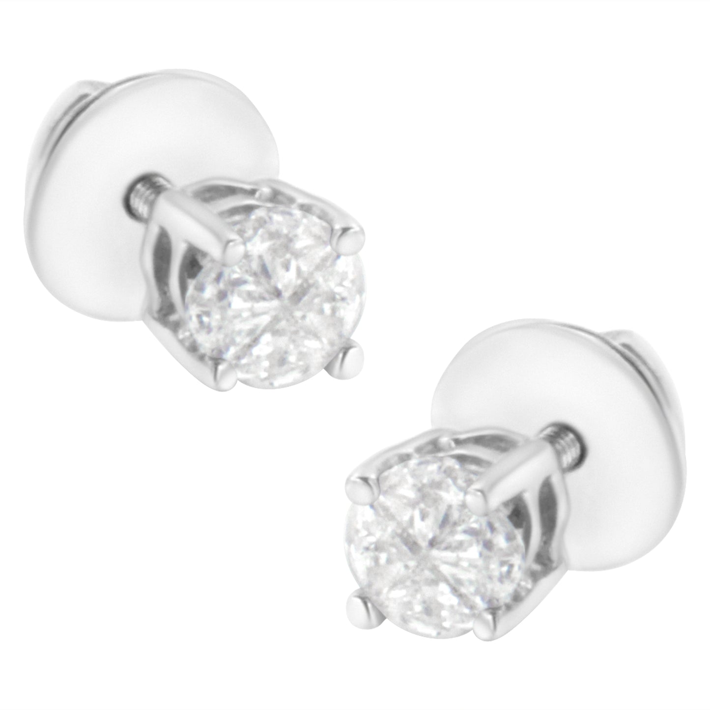 Boucles d'oreilles en diamant solitaire à taille pie en or blanc 14K 1/2 Cttw