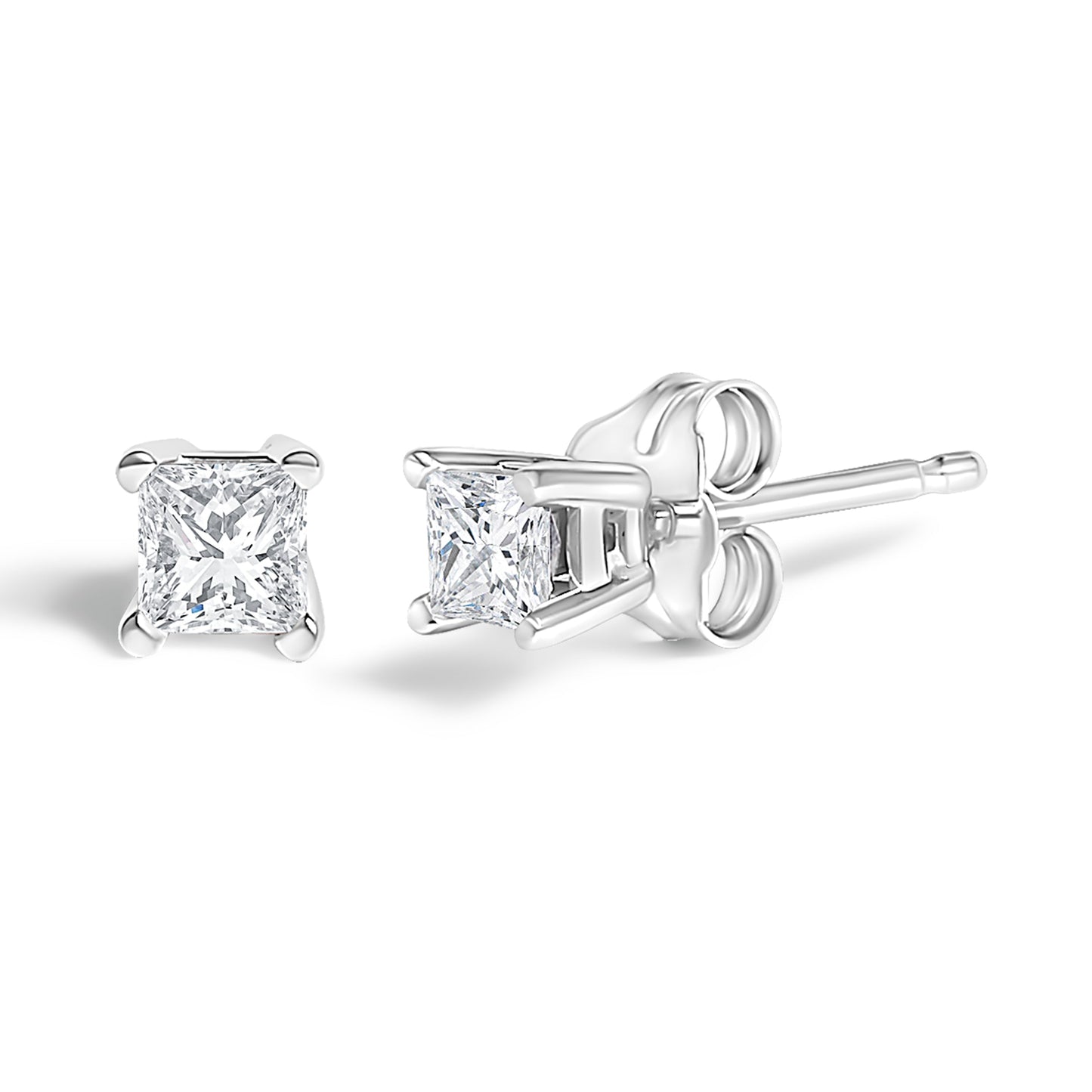 Pendientes de diamante en corte princesa de plata esterlina .925