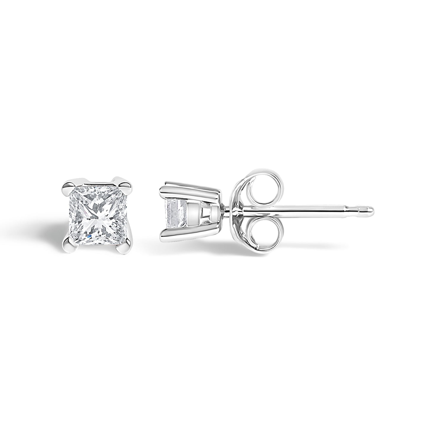 Pendientes de diamante en corte princesa de plata esterlina .925