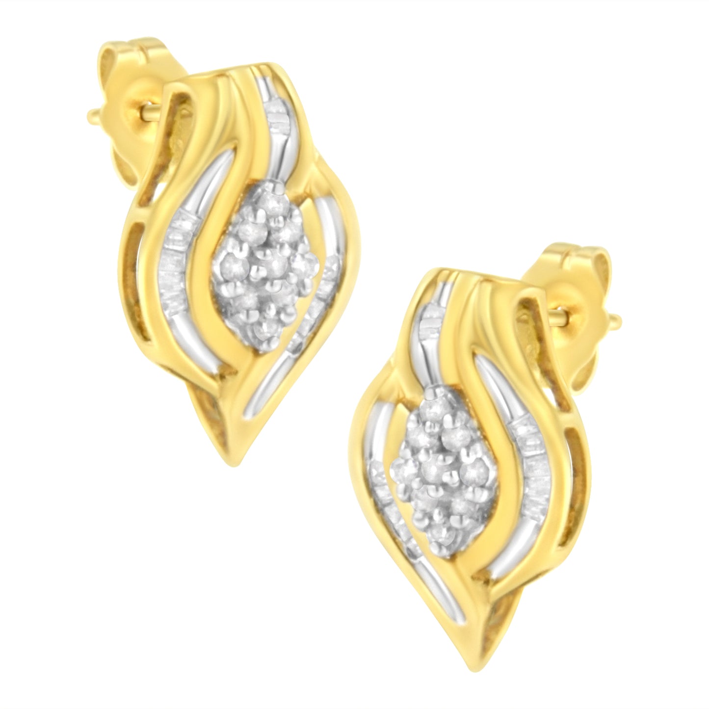 Boucles d'oreilles puces en diamant en cluster taille ronde en or jaune 10K