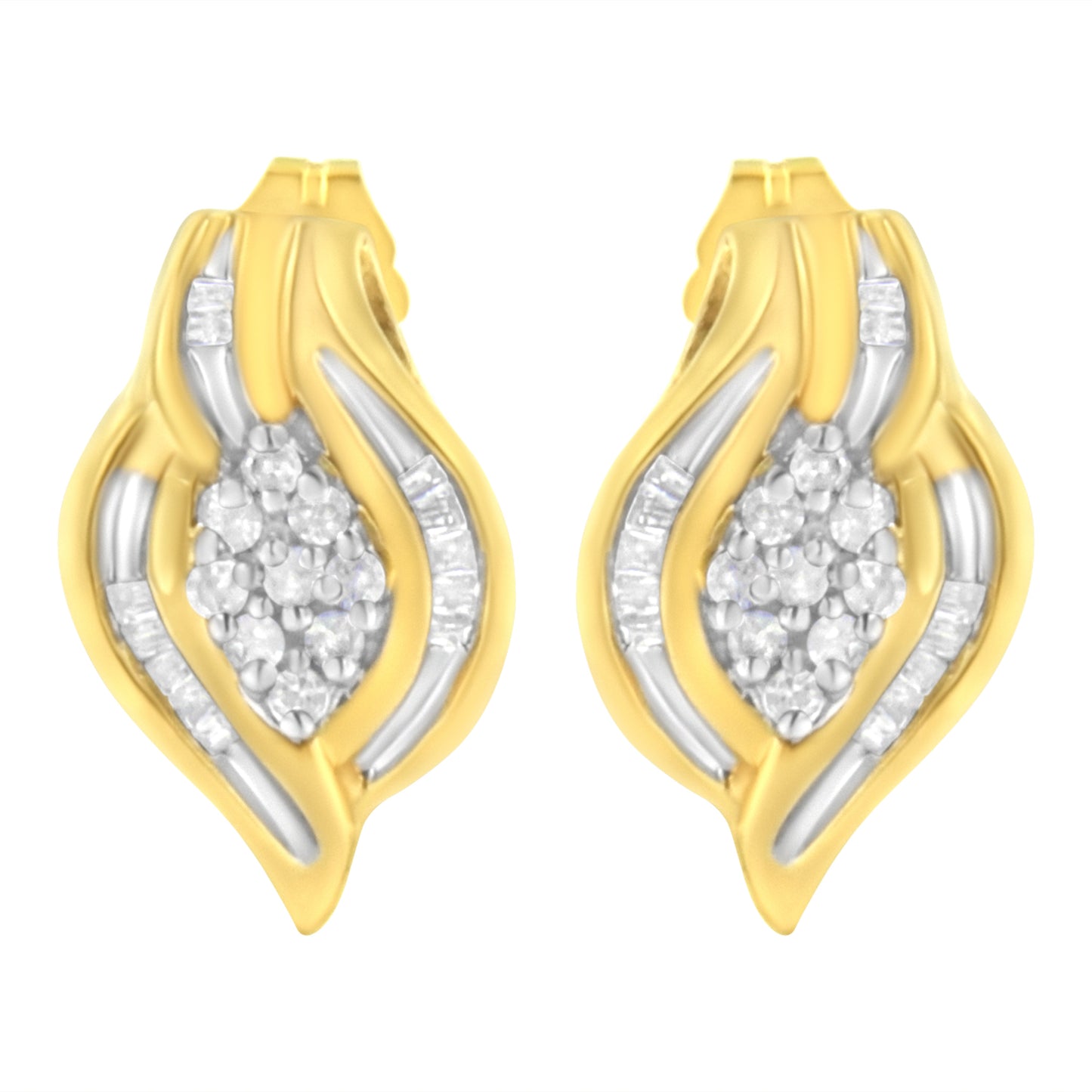 Boucles d'oreilles puces en diamant en cluster taille ronde en or jaune 10K