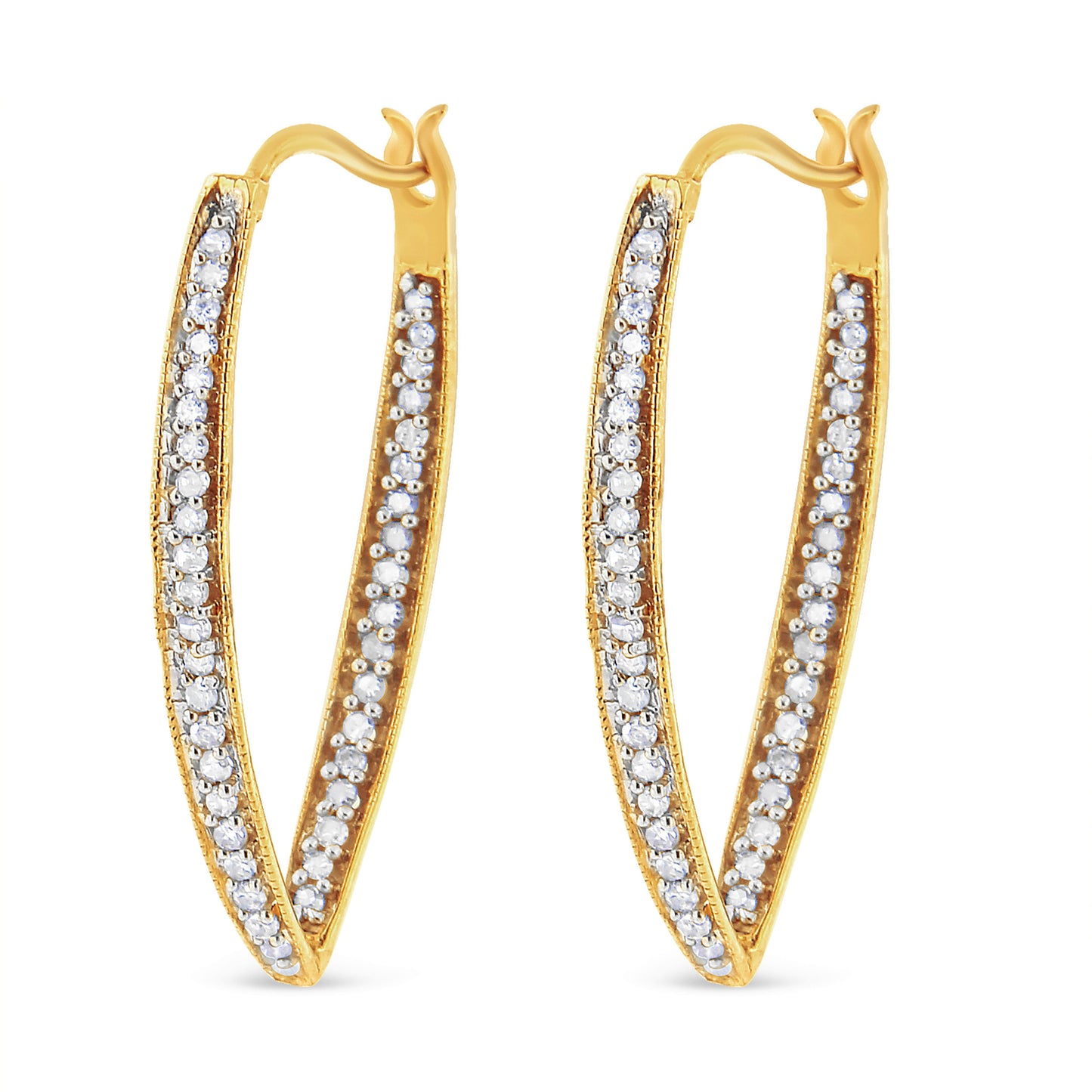 Aros de Aro de Diamante Cortado Redondo de 10K en Oro Amarillo 1/2 Cttw