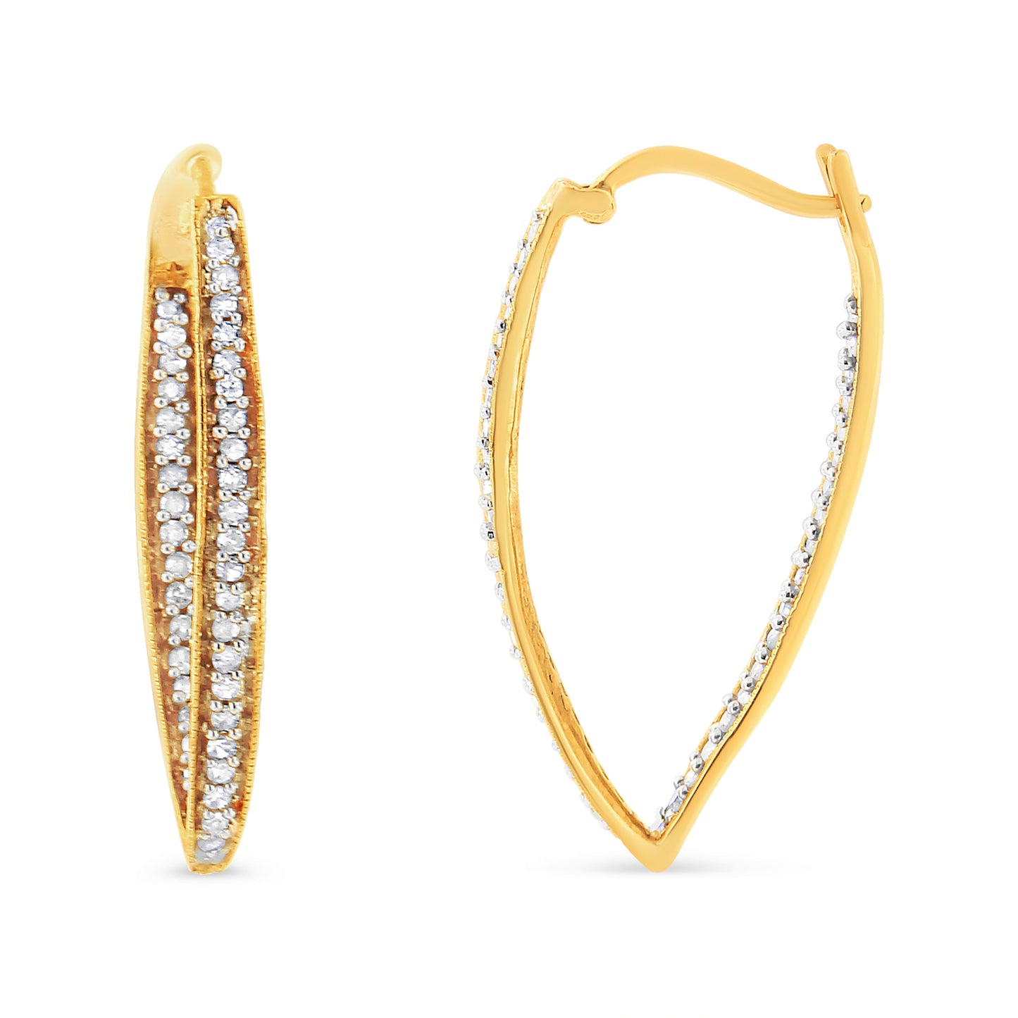 Aros de Aro de Diamante Cortado Redondo de 10K en Oro Amarillo 1/2 Cttw