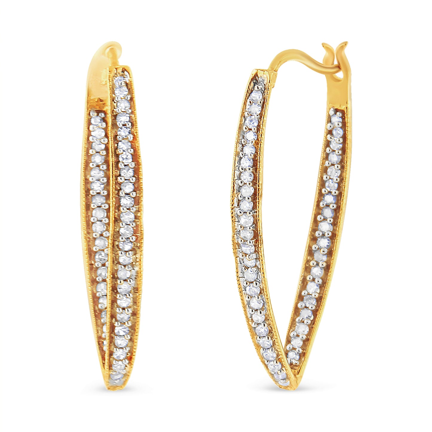 Aros de Aro de Diamante Cortado Redondo de 10K en Oro Amarillo 1/2 Cttw