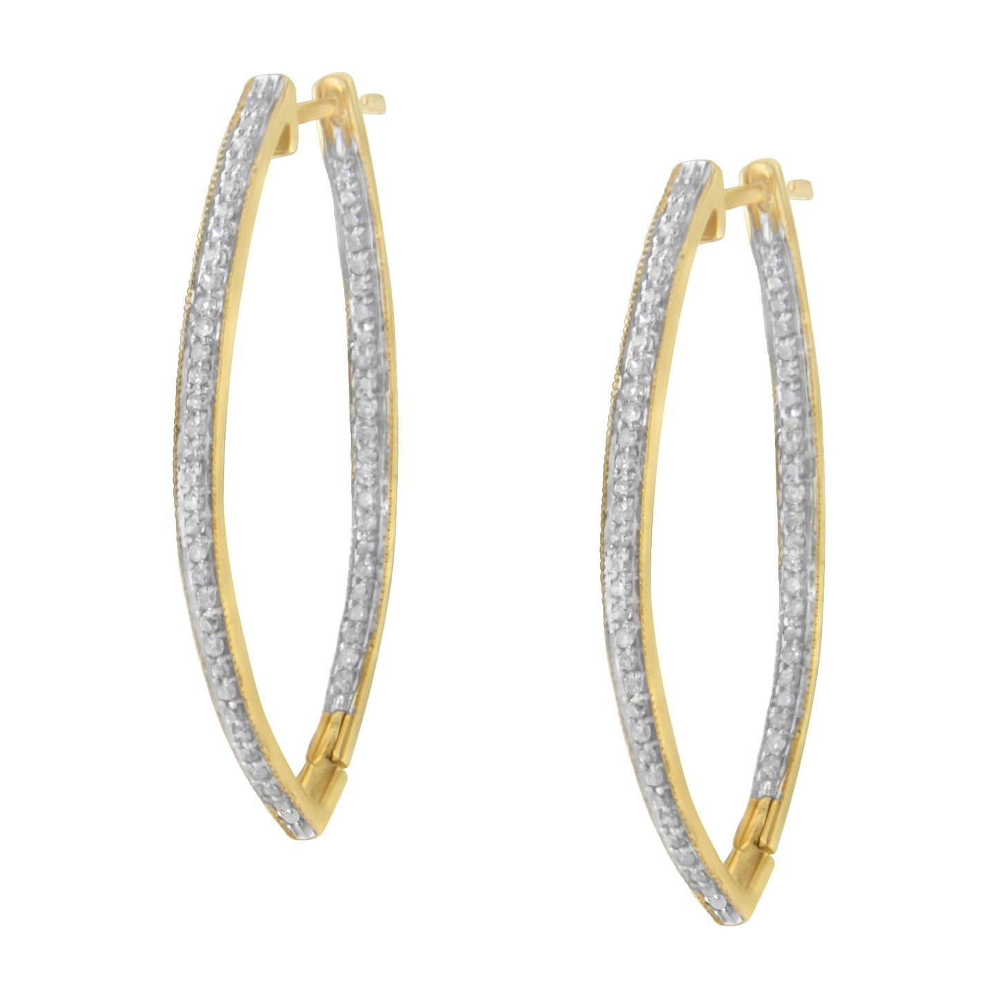 Pendientes de aro de diamantes cortados en redondo de oro amarillo de 10k