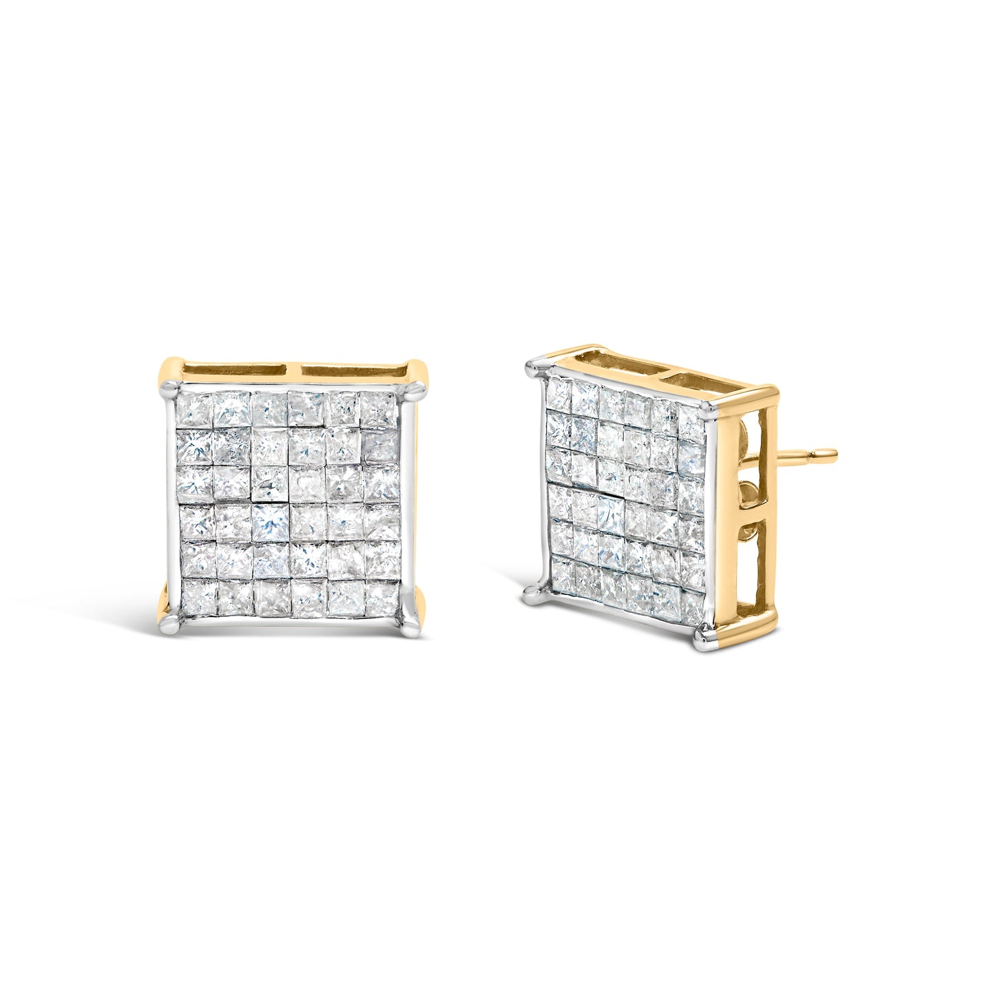 10K Yellow Gold Invisible-Set Princess-Cut Diamond Stud Earrings
