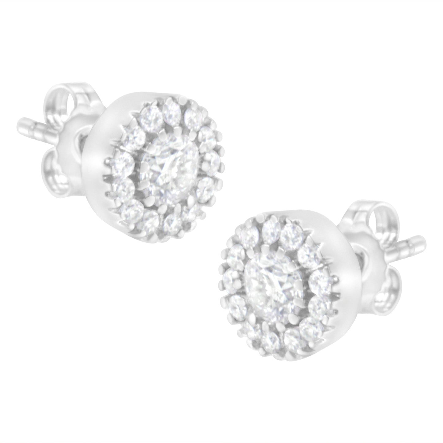 Boucles d'oreilles en or blanc 14k avec halo de diamants