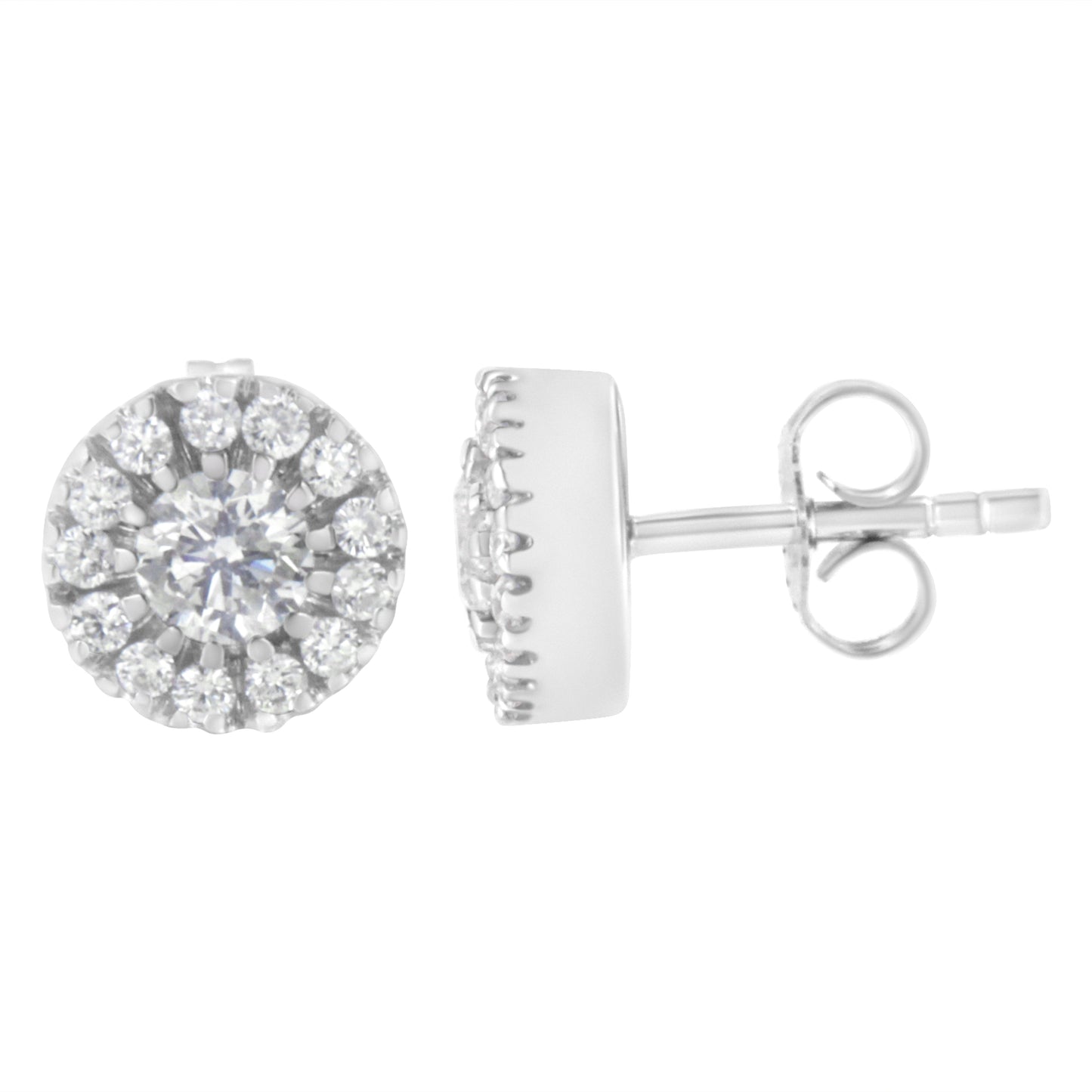 Boucles d'oreilles en or blanc 14k avec halo de diamants