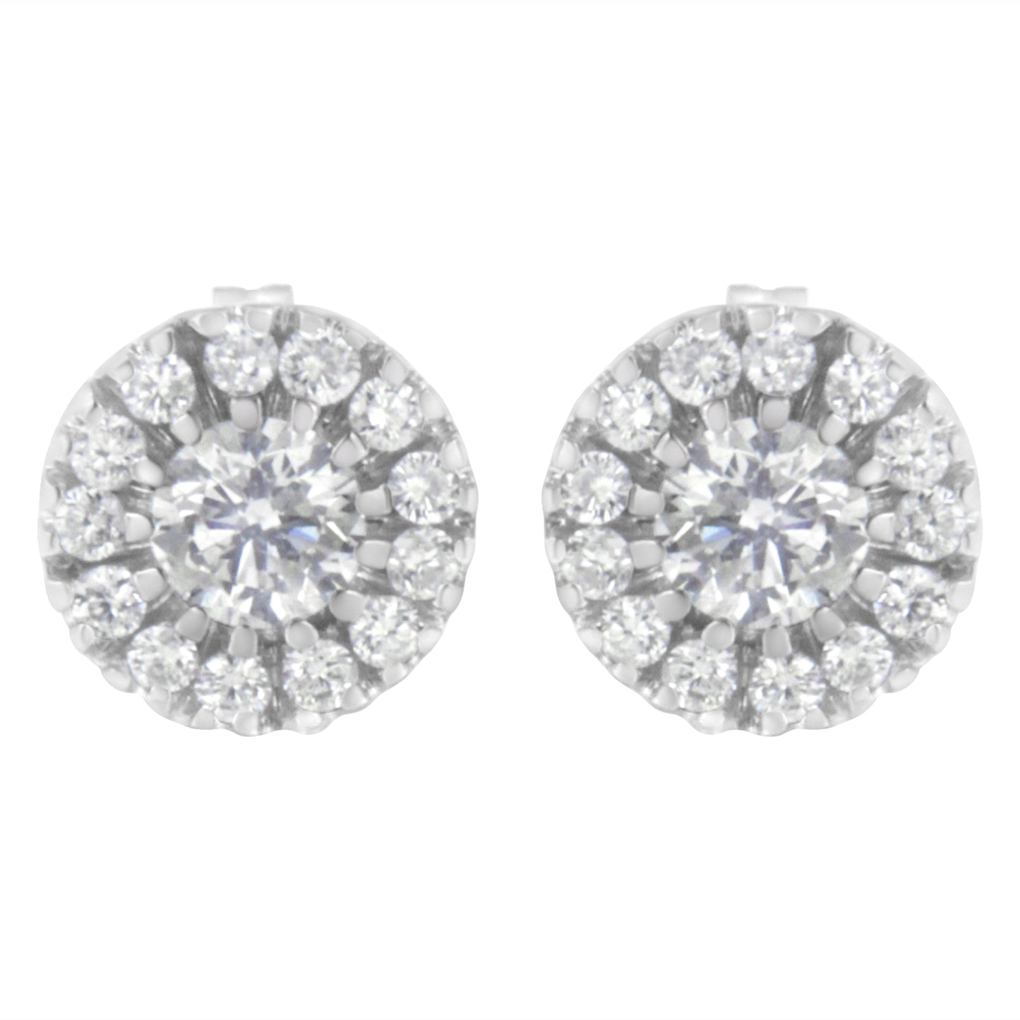 Boucles d'oreilles en or blanc 14k avec halo de diamants