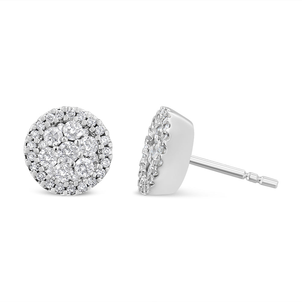 14K White Gold 1.0 Cttw Diamond Halo Button Stud Earrings