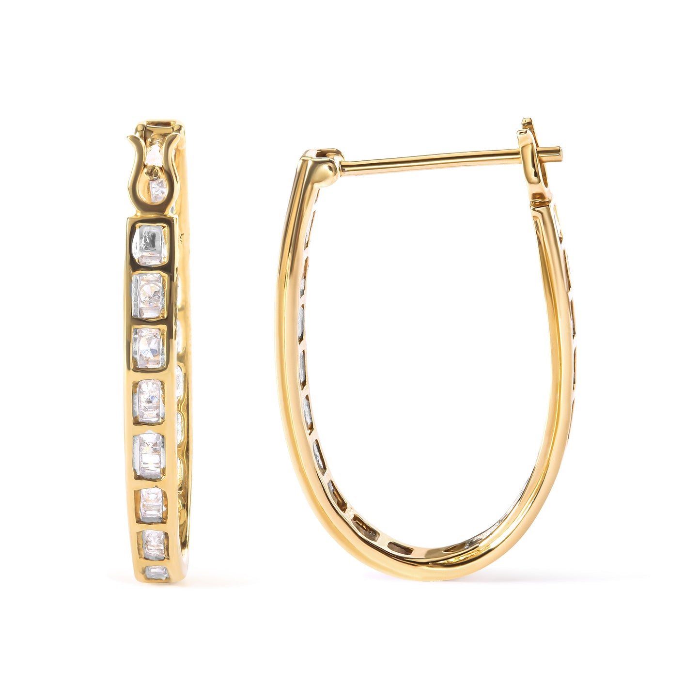Boucles d'oreilles U-Hoop en or jaune 10K avec 1,00 cttw de diamants