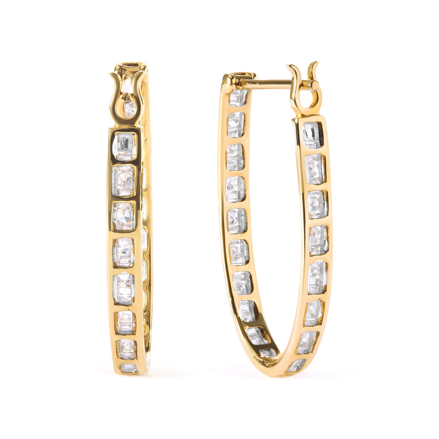 Boucles d'oreilles U-Hoop en or jaune 10K avec 1,00 cttw de diamants