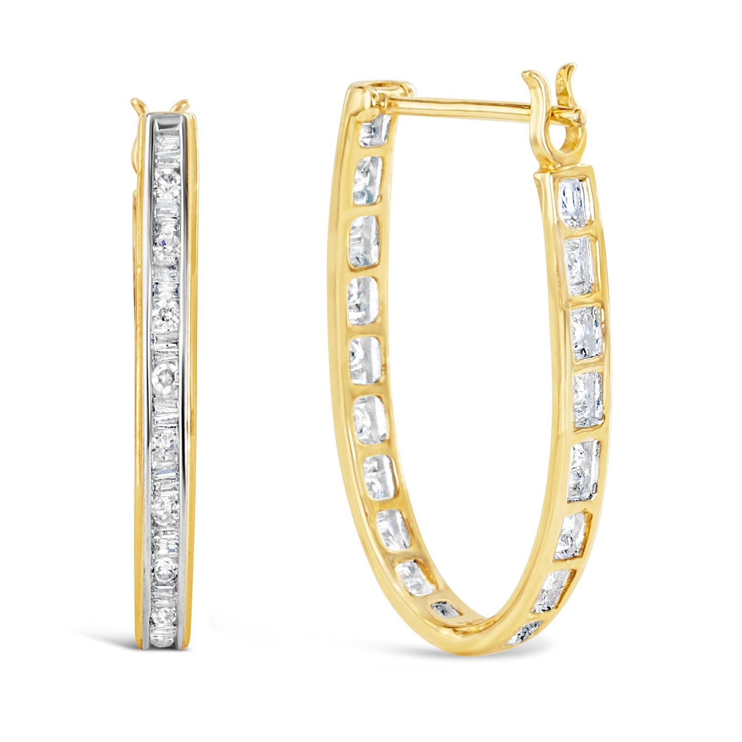 Boucles d'oreilles U-Hoop en or jaune 10K avec 1,00 cttw de diamants