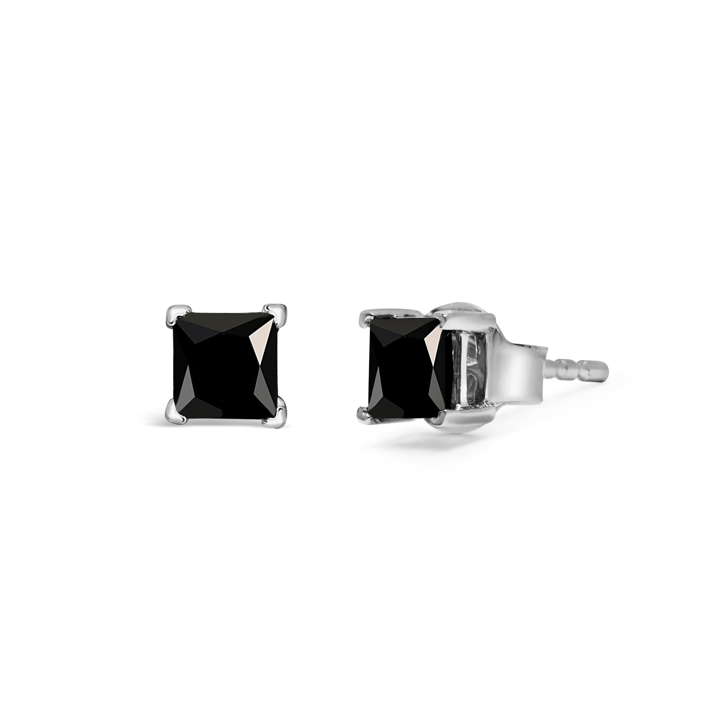 Pendientes de Stud de Diamante Negro en Corte Princesa de Oro Blanco de 14K