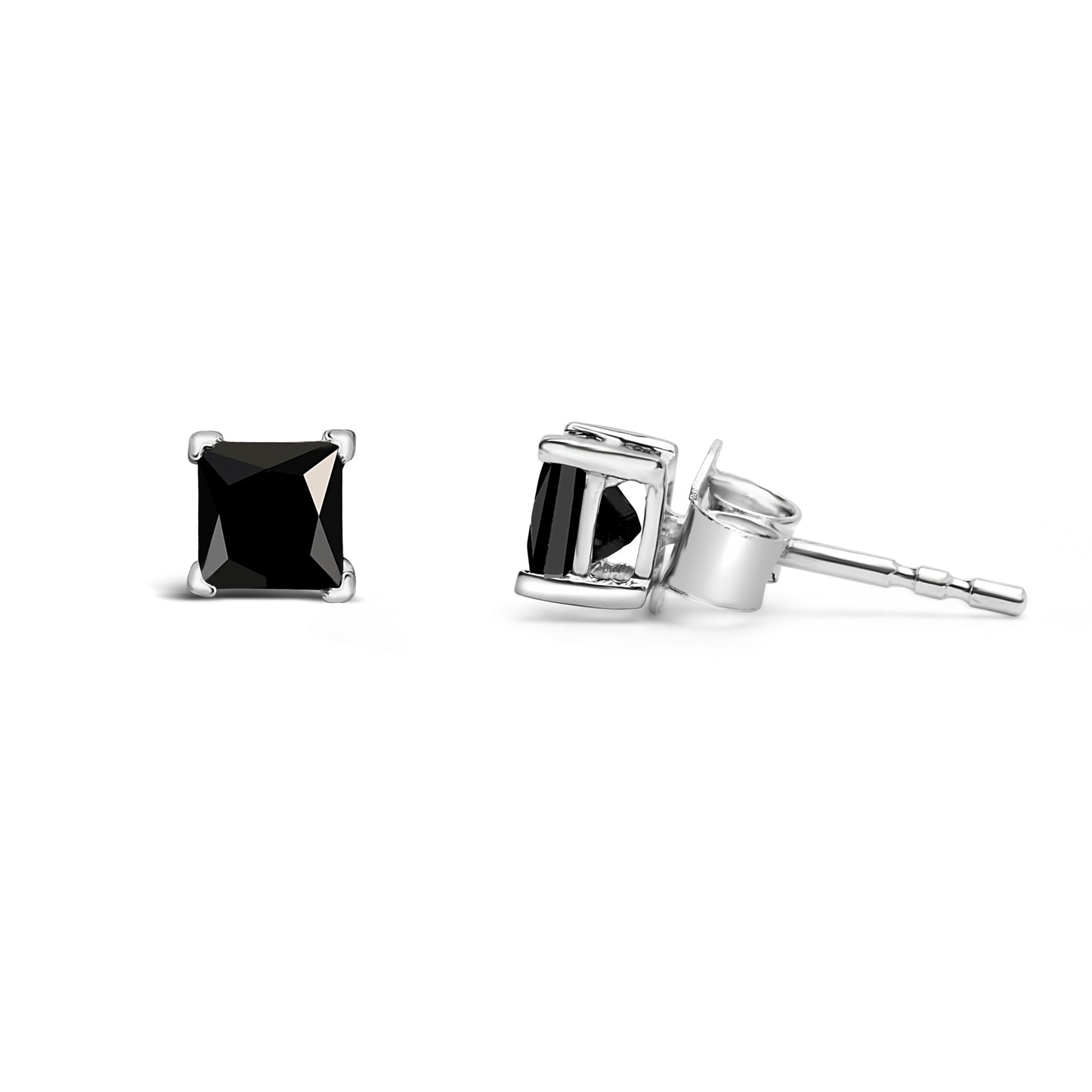 Pendientes de Stud de Diamante Negro en Corte Princesa de Oro Blanco de 14K