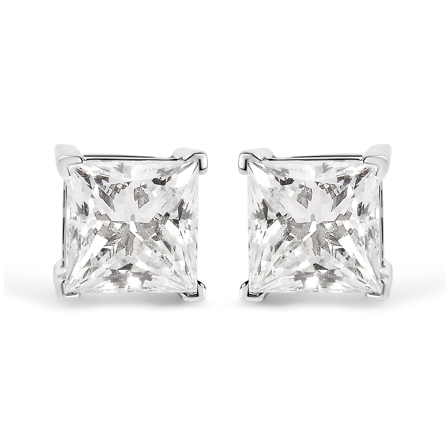 14K White Gold Princess Cut Diamond Solitaire Stud Earrings