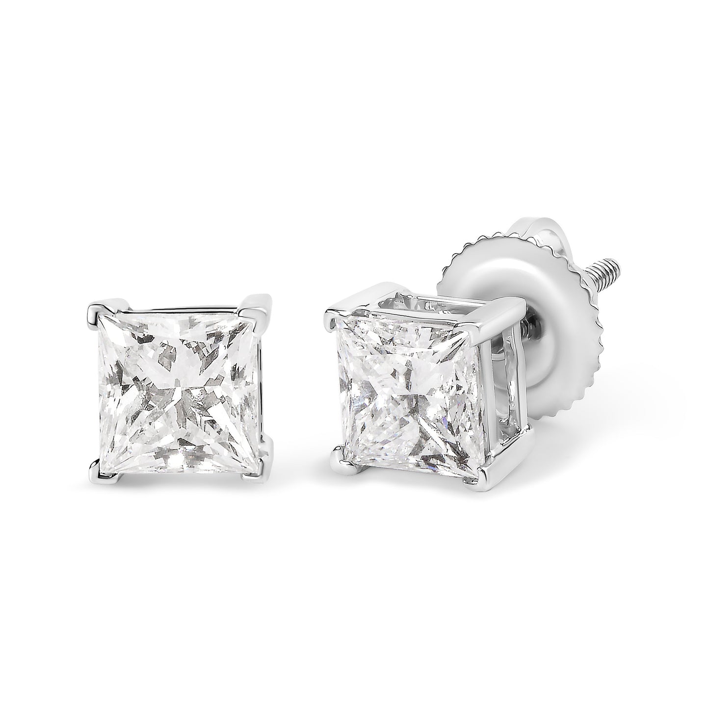14K White Gold Princess Cut Diamond Solitaire Stud Earrings