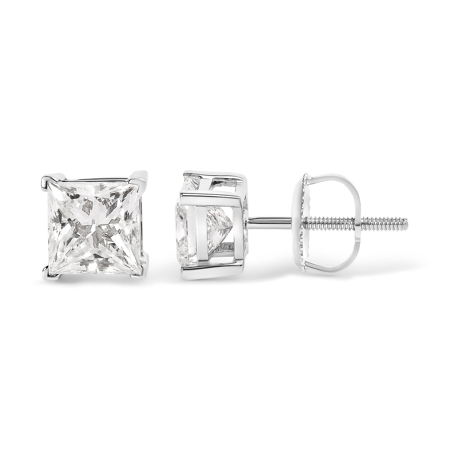 14K White Gold Princess Cut Diamond Solitaire Stud Earrings