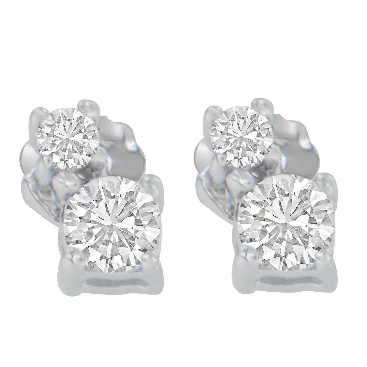 14K White Gold Round Cut Diamond Earrings