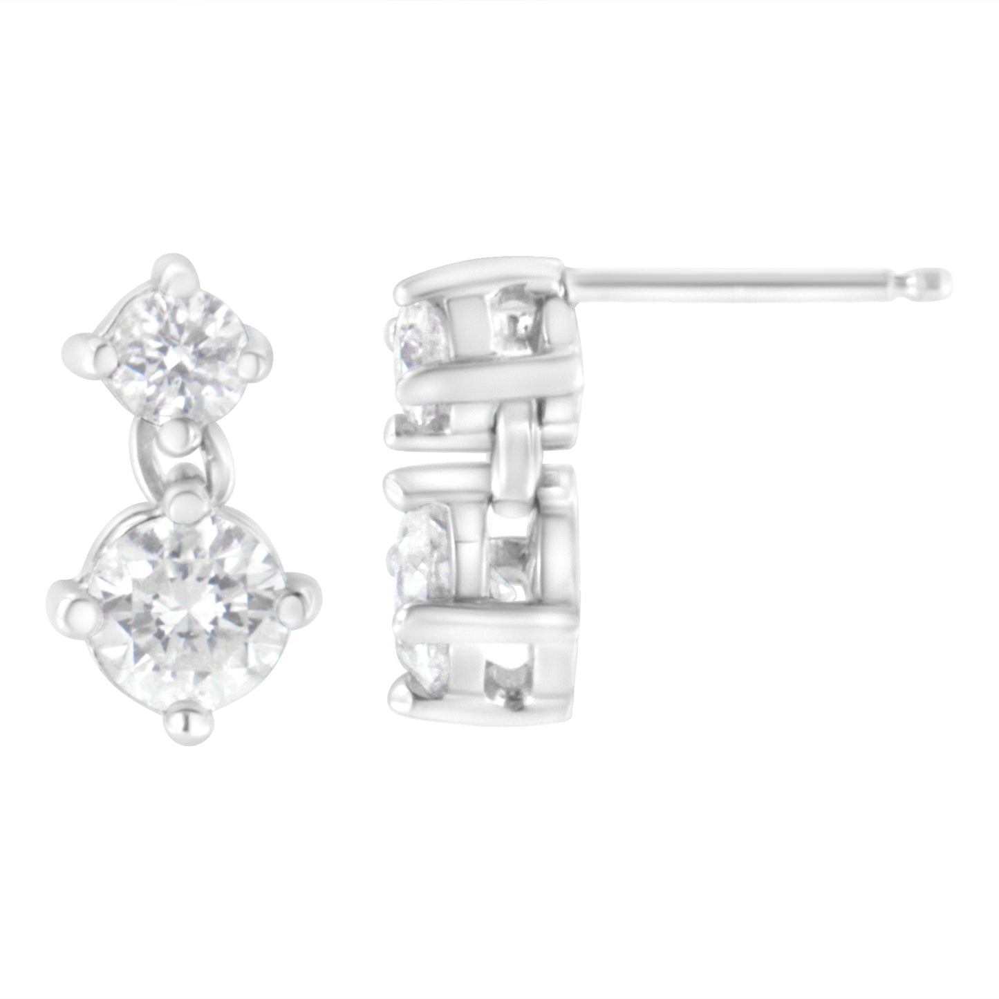 Boucles d'oreilles en or blanc 14K avec double diamant