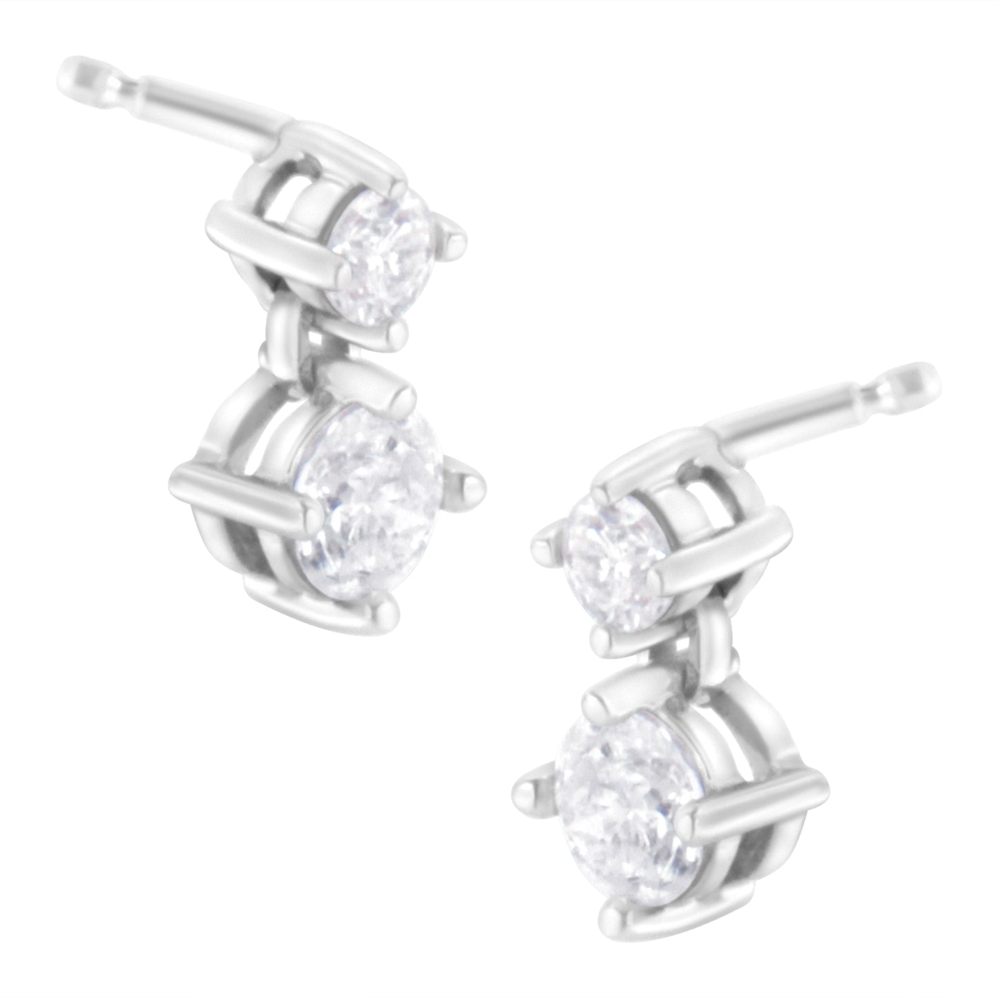 Boucles d'oreilles en or blanc 14K avec double diamant